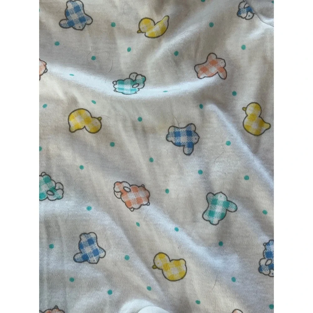 Vintage Carters Baby Footed Sleeper Sheep Duck Gingham Pastel White Med 12-17lb